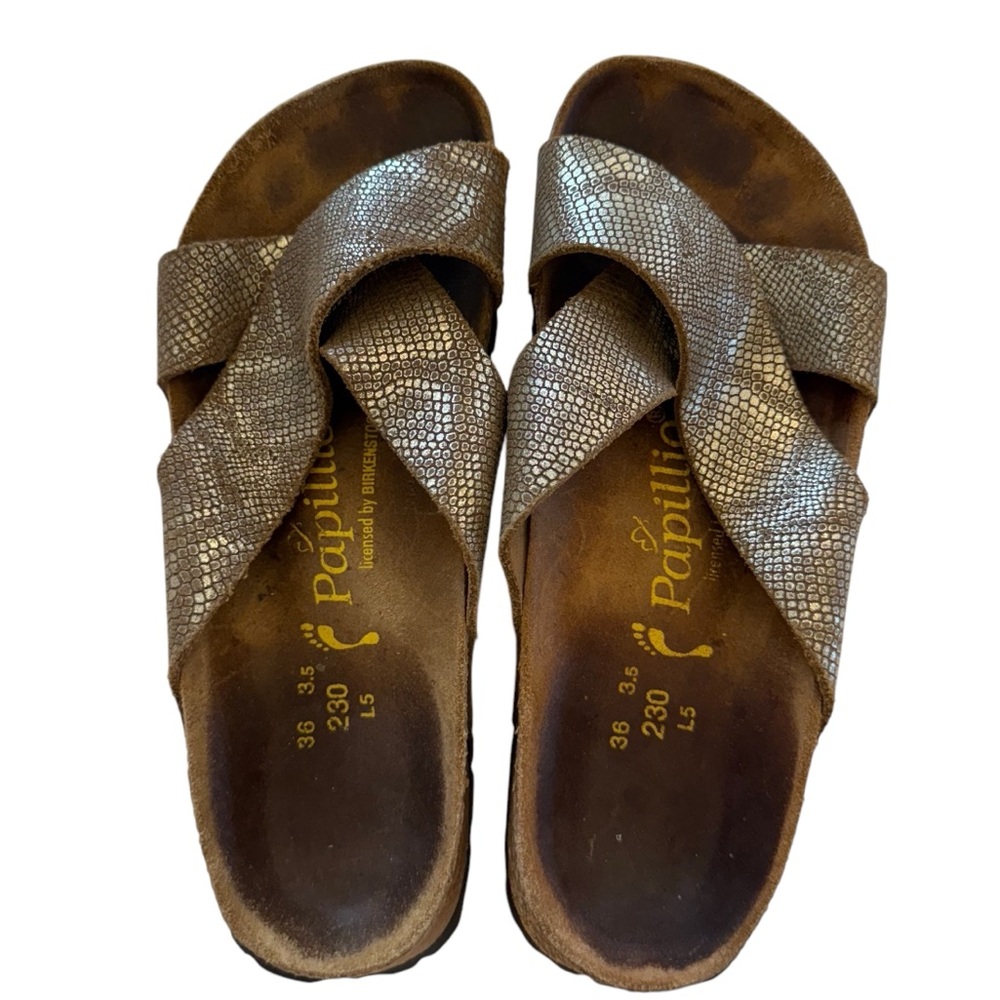 Birkenstock Papillio Women's 5.5 EU 36 Daytona Python Gold Comfort Slide Sandals